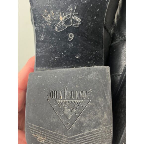 John Fluevog Black Leather Studded Buckle Biker Goth Boots Women's Size 9 - Picture 6 of 9